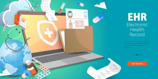 3D Vector Conceptual Illustration of EHR as Electronic Health Record 3D Vector Conceptual Illustration of EHR as Electronic Health Record, Medical Patient Data Storage System cartoon of medical records stock illustrations