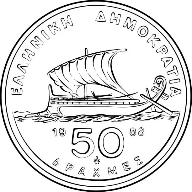 Vector illustration of Greek gold coin 50 drachmas