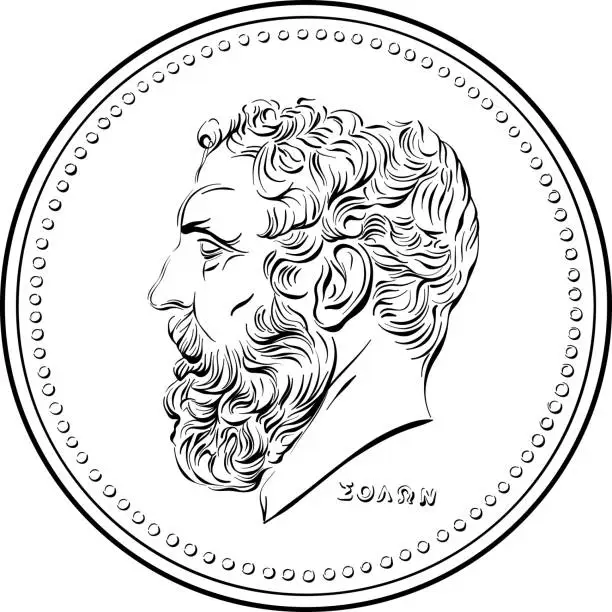 Vector illustration of Greek gold coin 50 drachmas Solon