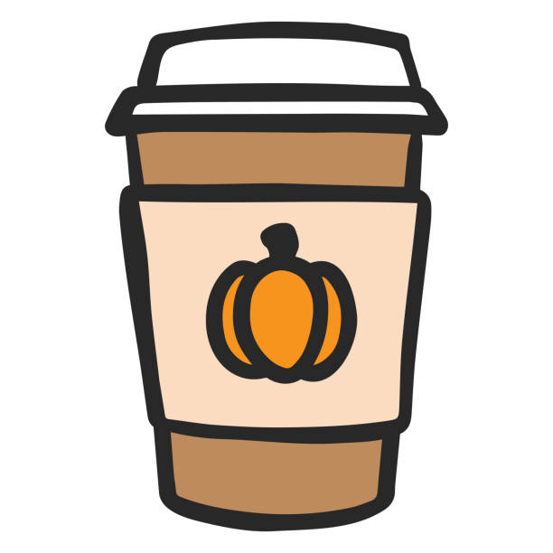 ilustraciones, imágenes clip art, dibujos animados e iconos de stock de café de especias de calabaza para la temporada de octubre u otoño - coffee cafe latté cup