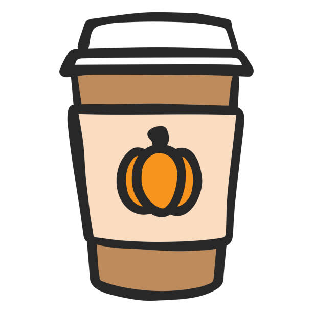 10月または秋のシーズンのパンプキンスパイスコーヒー - cafe latté cream espresso点のイラスト素材／クリップアート素材／マンガ素材／アイコン素材