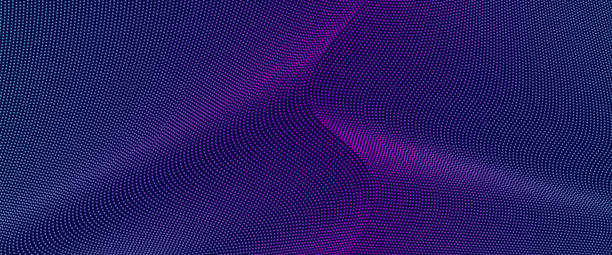 istock Dark glowing blue, purple, magenta background with dotted wave pattern in the centre. Abstract technology design. Curved spotted lines. Creative bigdata concept for landing page, banner, website, voucher, coupon, flyer, presentation 1453162434
