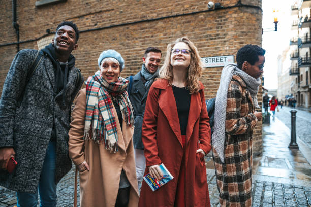 istock Multi ethnic group of friends on a winter vacation 1453165029