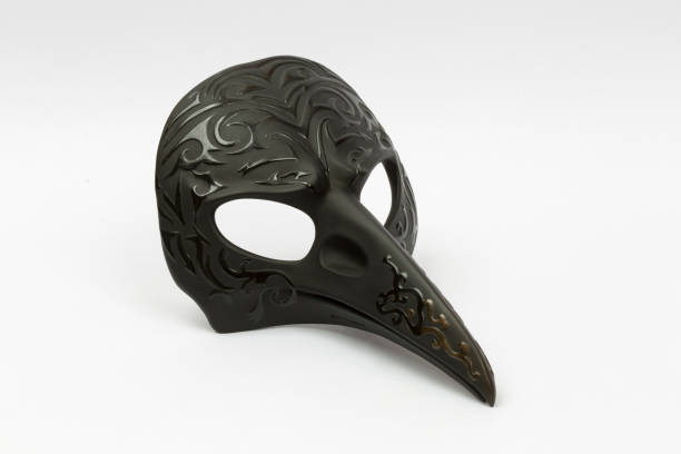 Plague doctor mask isolated on white background. Medieval medical mask. Plague doctor mask isolated on white background. Medieval medical mask. Epidemics, diseases, virus and vintage concepts. Horizontal close-up. black plague doctor stock pictures, royalty-free photos & images