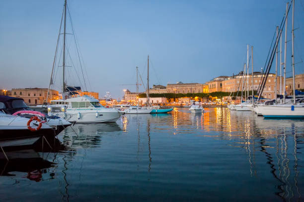 istock Small sailboats in parking lots in Siracuse harbour 1453174677