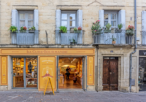 La Cure Gourmande, Uzes, France. A shop specialising in chocolate, biscuit, confectionery, gifts,