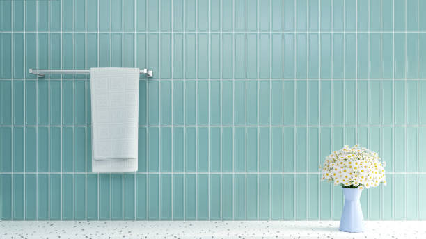 istock 3D rendering Towel Rack in Bathroom, Green Tile Wall in Bathroom 1453177692