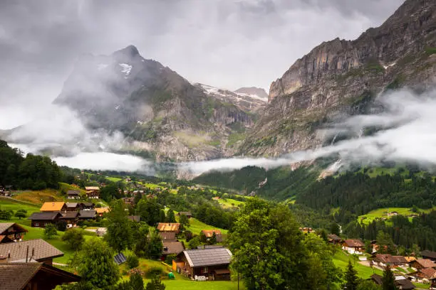 Rural community on the foothills of Mittelhorn in Grindalwald, Switzerland
