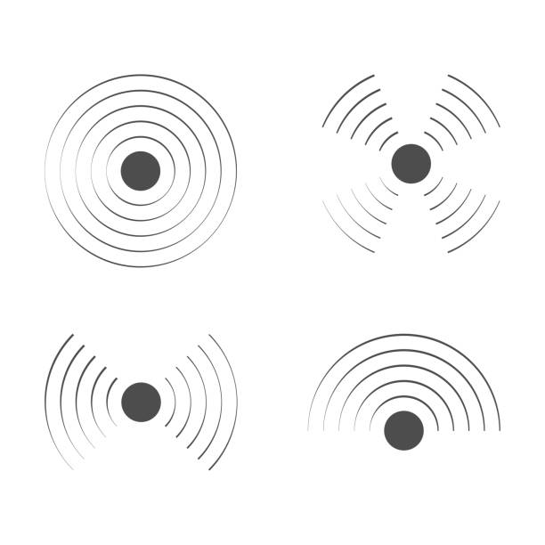 Vector radar icons. Sonar sound waves Vector radar icons. Sonar sound waves radius circle stock illustrations