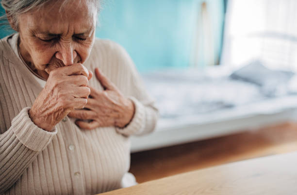 Old woman is ill stock photo