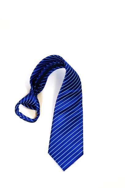 istock Vertical shot of a blue-striped polyester necktie isolated on a white background. 1453187544