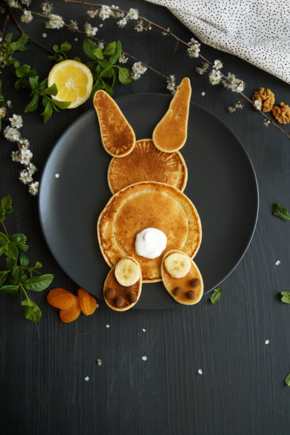 Easter bunny Easter pancake bunny on a plate bunny pancake stock pictures, royalty-free photos & images