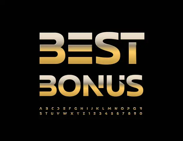 Vector illustration of Vector golden emblem Best Bonus with Alphabet Letters, Numbers and Symbols set