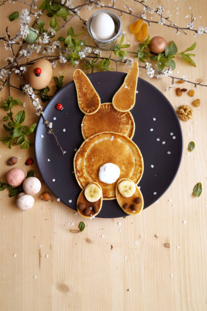 Easter pancake bunny American pancakes in the shape of a bunny. bunny pancake stock pictures, royalty-free photos & images