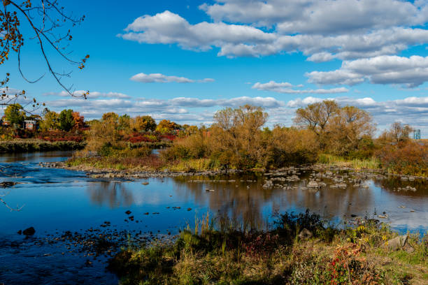 Autumn colors by the St. Lawrence river stock photo