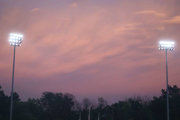 istock Venue lights at the Baseball park at sunset 1453199049
