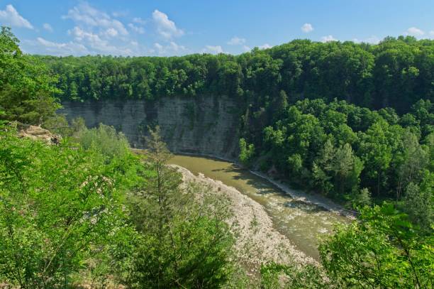 rzeka genesee przepływa przez zachodni nowy jork i park stanowy letchworth, znany jako wielki kanion wschodu - letchworth state park zdjęcia i obrazy z banku zdjęć