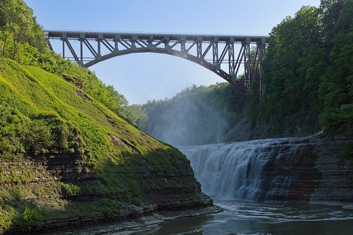 The Genesee river runs through western New York and Letchworth state park known as the grand canyon of the east. Large granite cliffs, waterfalls, and abundant hiking make this state park a popular tourist attraction in the east.