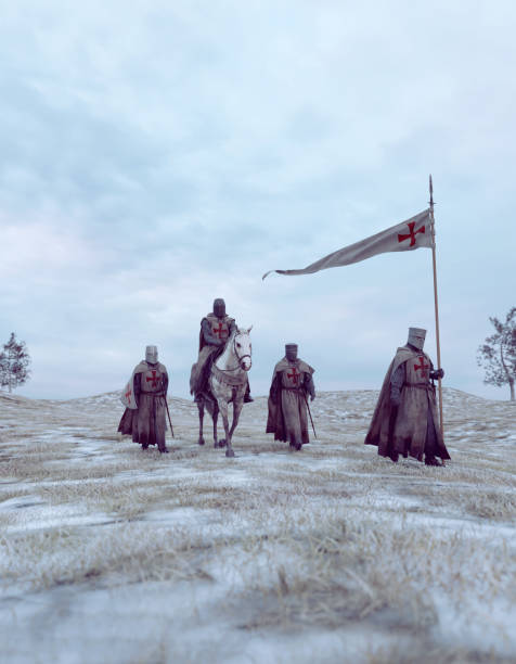istock Medieval soldiers march together as a small army 1453202681