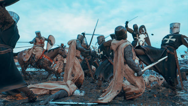 istock Chaos on a medieval battlefield with soldiers fighting 1453202687