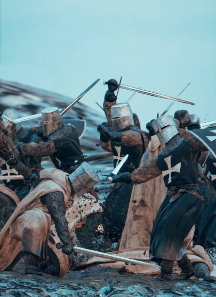 istock Dangers of medieval battlefield when close combat fighting 1453202713