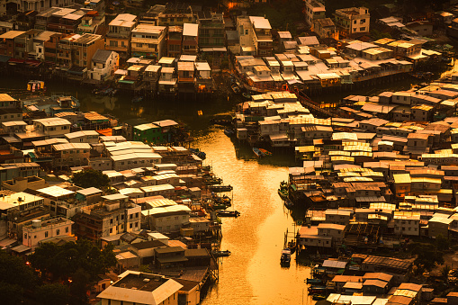 Aerial view of Tai O fishing village, Lantau, Hong Kong