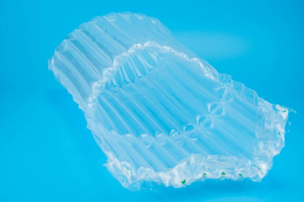 istock Plastic inflatable air shockproof packaging on blue background,Express protection concept 1453207812