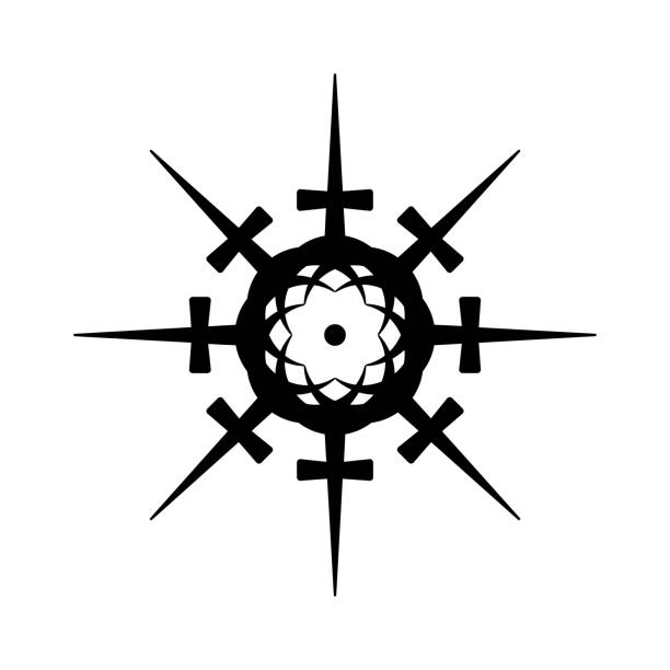 オカルト神秘的な十字架、混沌の曼荼羅の戦争の象徴。フリーメーソンの神聖な幾何学、黒い入れ墨のサイン。テンプル騎士団の戦士の宗教的シンボル。白い背景にベクターイラスト - celtic culture cross cross shape mandala点のイラスト素材／クリップアート素材／マンガ素材／アイコン素材