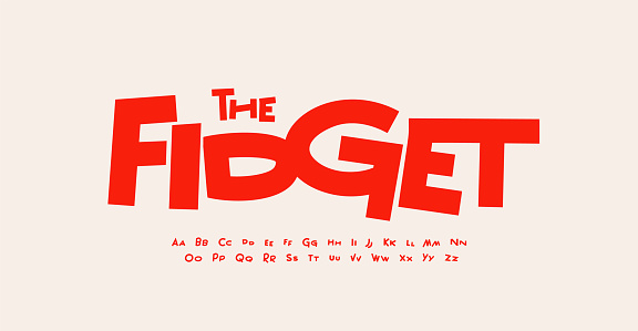 Fidgety jumpy font. Joyful groovy lowercase and uppercase typeset. Crazy irrepressible alphabet, restless type. Dancing letters for birthday, festival and carnival headline. Vector typographic design.