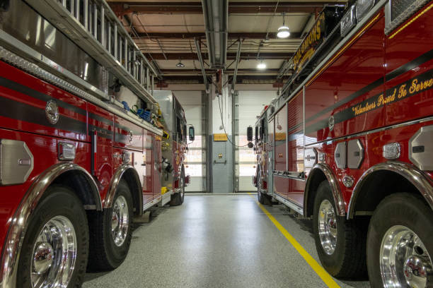 Fire truck parked inside a fire department. New York City.More images from New York: