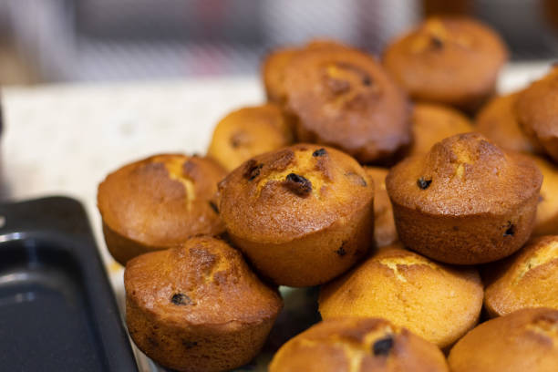istock Cupcakes with raisins just from oven. 1453216848