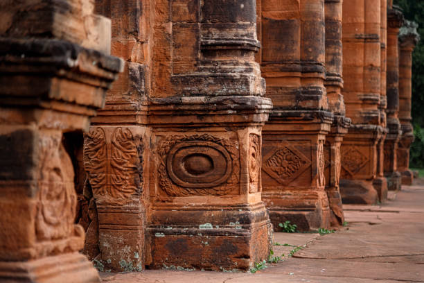 Columns with bas-reliefs in the Ruins of San Ignacio, Misiones, Argentina