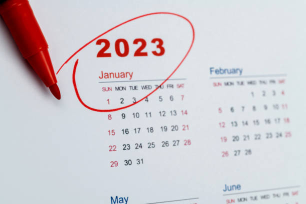 istock Red mark on the calendar at January 1453229839