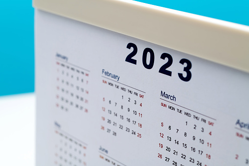Close up of 2023 calendar.