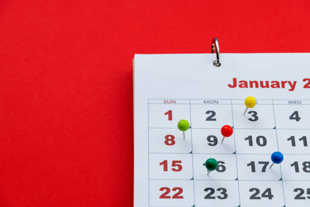 istock Colored pins on 2023 January calendar 1453229887