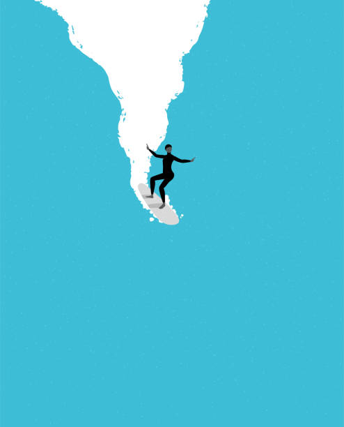 illustrations, cliparts, dessins animés et icônes de surfeuse surfeuse surfant sur une vague. planche de surf attrapant des vagues dans l’océan. une femme d’aventure surfant sur de grosses vagues, plage et surfs, été, page de destination, graphique simple, illustration vectorielle à la mode. - surf