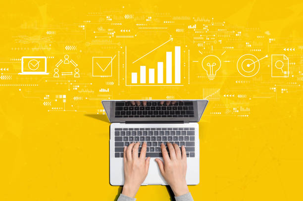 istock Marketing concept with person using laptop 1453233449
