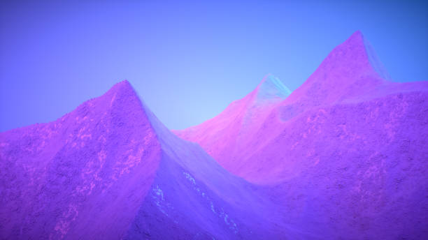 Neon Mountains Futuristic Landscape Metaverse Concept, 3d render.