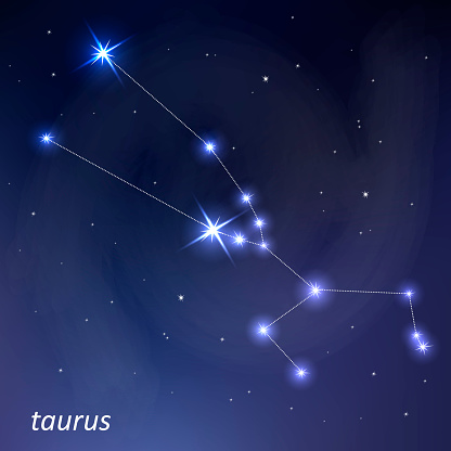 The constellation of Taurus in the night sky among the shining stars