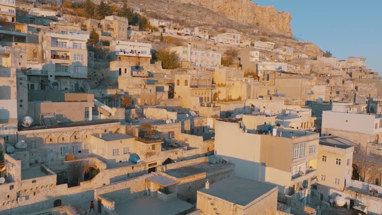 Mardin city general view with drone,Mardin Historical City Drone,Mardin old town cityscape, in the Middle East in Mesopotamia,City of Mardin, in the Middle East in Mesopotamia