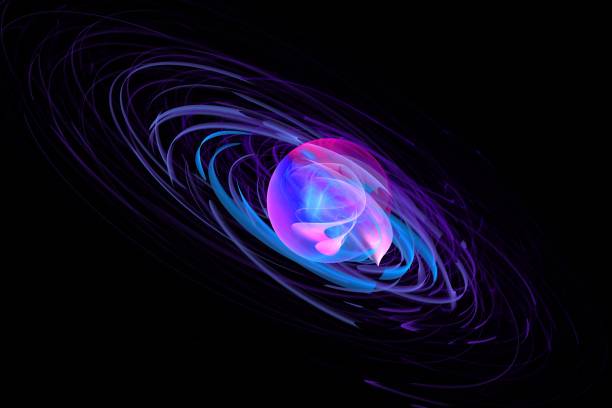 istock Abstract futuristic composition in blue purple tones on a black background 1453243267