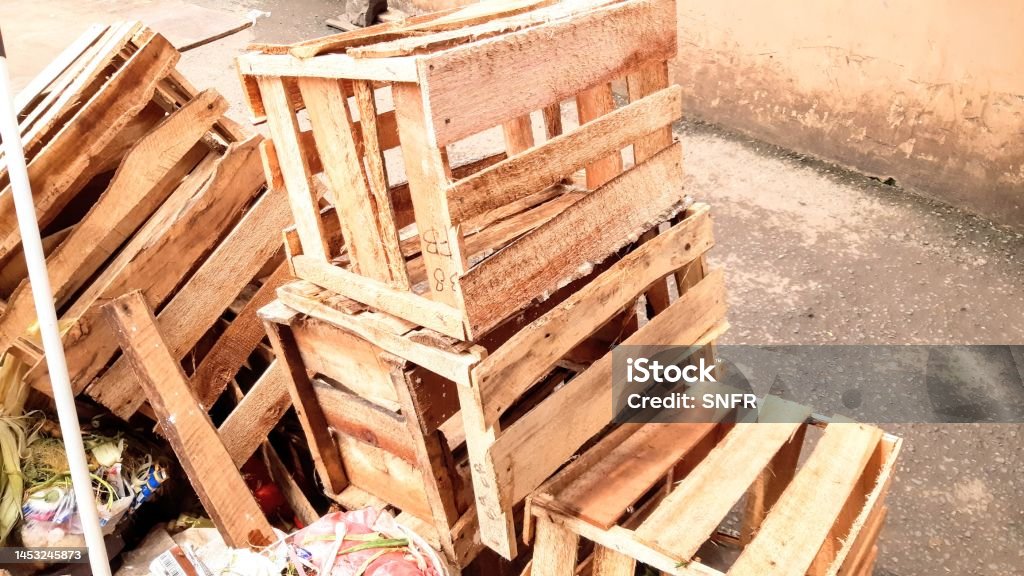 Trash Container Stack Stack Of Wooden Crate Boxes Trash Stock Photo - Download Image Now ...