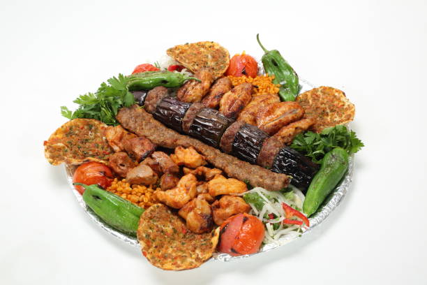 mix kebab with adana kebab, grilled chicken shish, grilled chicken wings, grilled lamb skewer mix kebab with adana kebab, grilled chicken shish, grilled chicken wings, grilled lamb skewer chicken skewer stock pictures, royalty-free photos & images