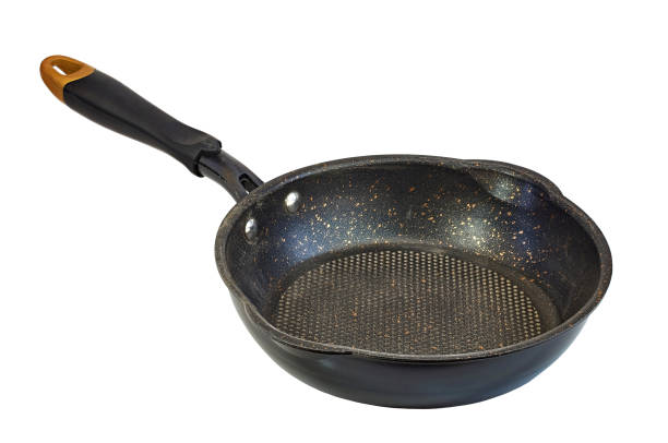 Empty cast iron grill frying pan isolated on white background with clipping path. Top view.