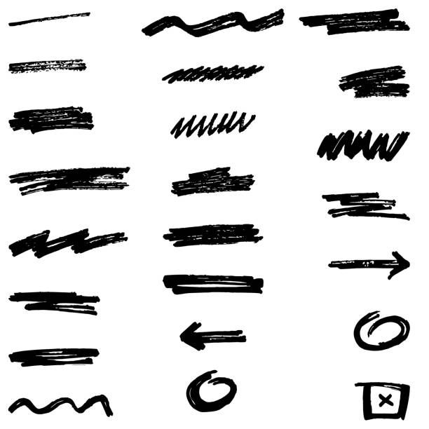 Brush Arrow Line Hand Drawn Brush Lines, Arrows, Circles in Vector. highlights stock illustrations