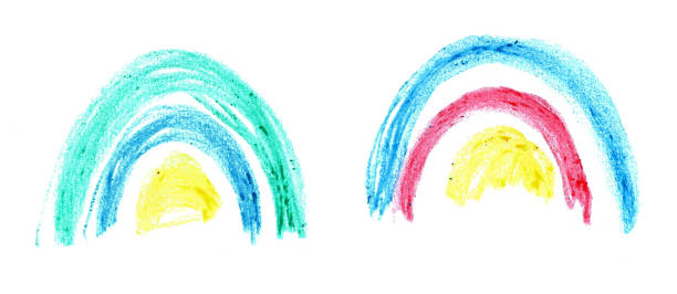 istock Drawing of a rainbow by a child's hand. 1453254807