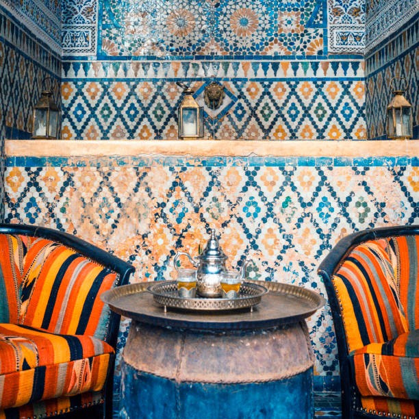 Traditional mint tea in a riad in Marrakech, Morocco