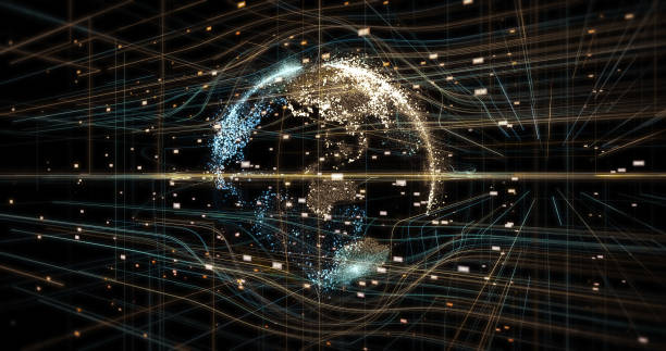 istock Global network expanding. Planet earth covered with fiber optics. 1453257074