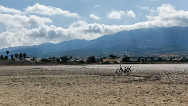 Kos, Greece  Image of a bike in Alikes Salt lake