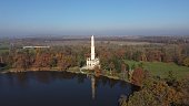 Aerial view of Minaret and Lednice castle park, Czech republic, UNESCO